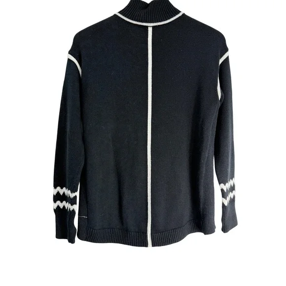 T by Talbots Womens Black Snowflake Fair Isle Mock Neck Zip Sweater Size S - Picture 3 of 14